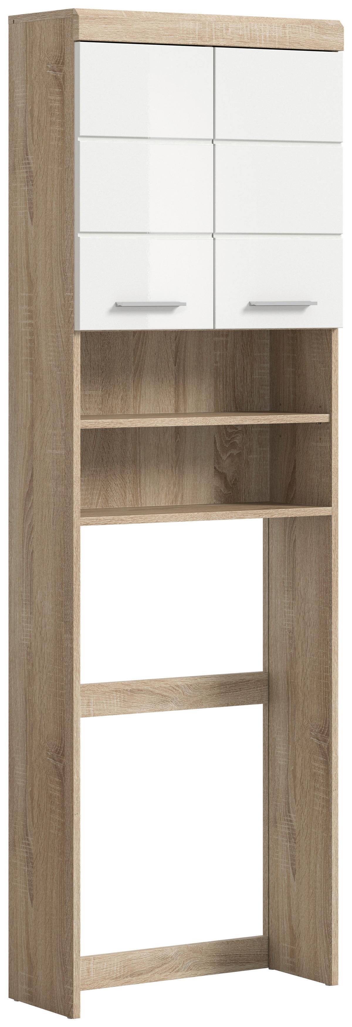 Waschmaschinenschrank Lambada Sonoma Eiche Dekor Weiß Hg - Weiß Hochglanz/Silberfarben, MODERN, Holzwerkstoff (63/191/24cm) - MID.YOU