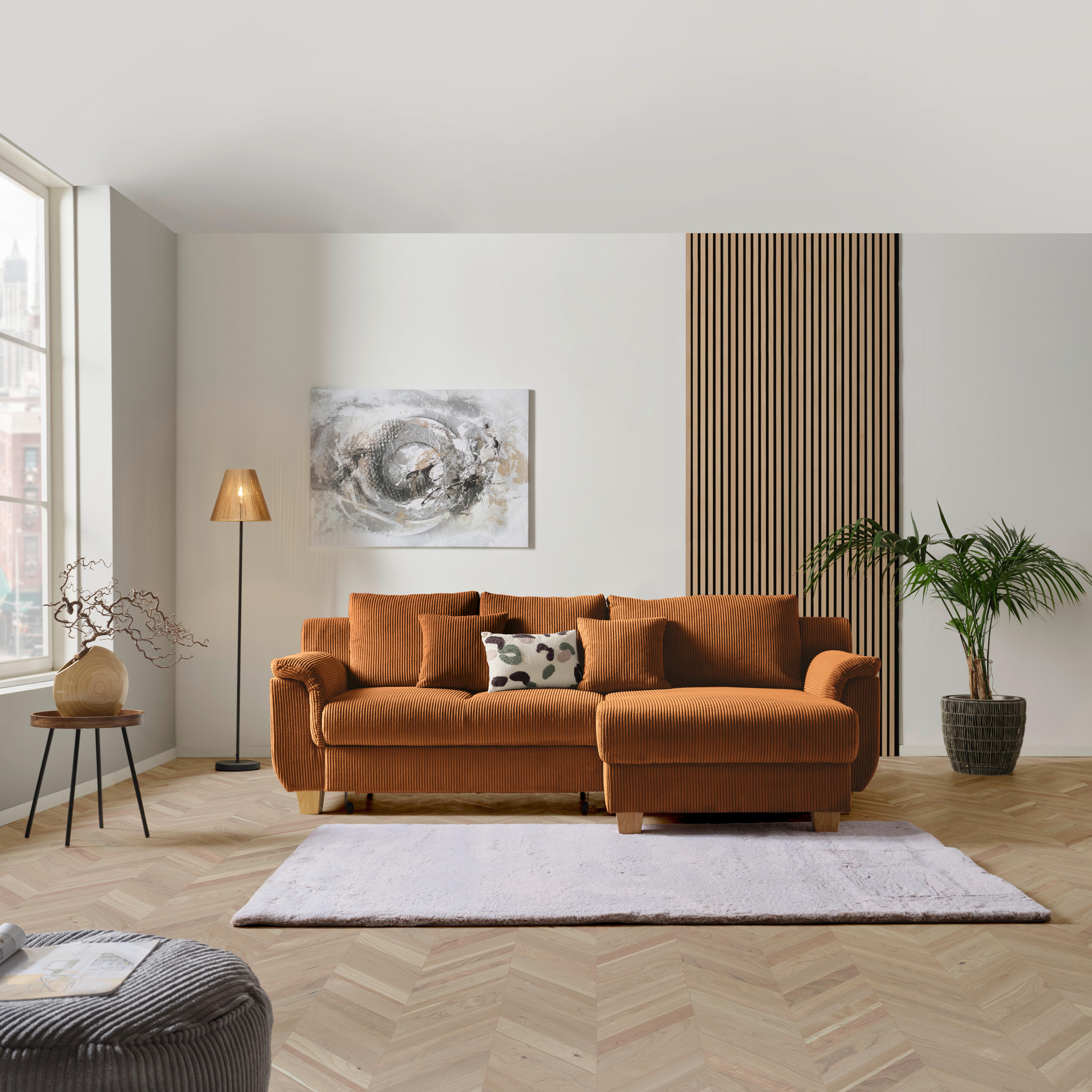 Rohová sedacia súprava ALEX, medový menčester - medová/prírodná farba, Modern, textil/plast (246/88cm)