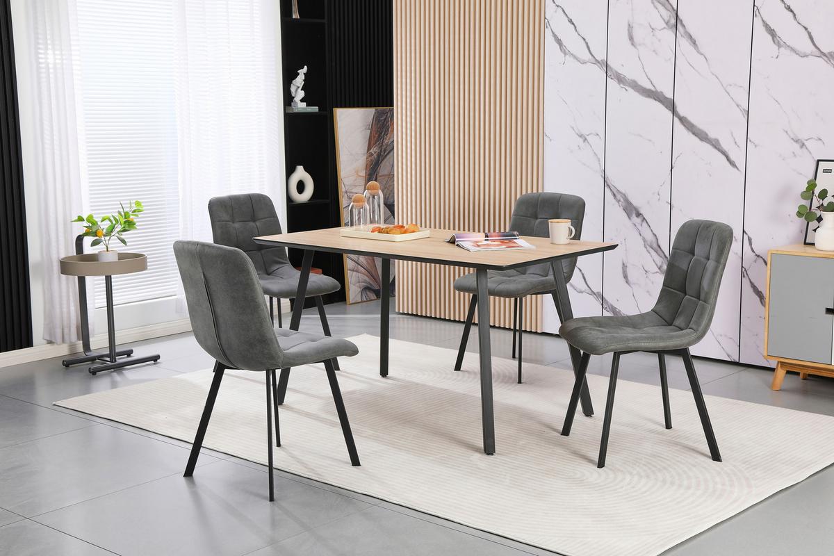 Jídelní set LECH - šedá/černá, Moderní, kov/kompozitní dřevo (140/76/80cm)