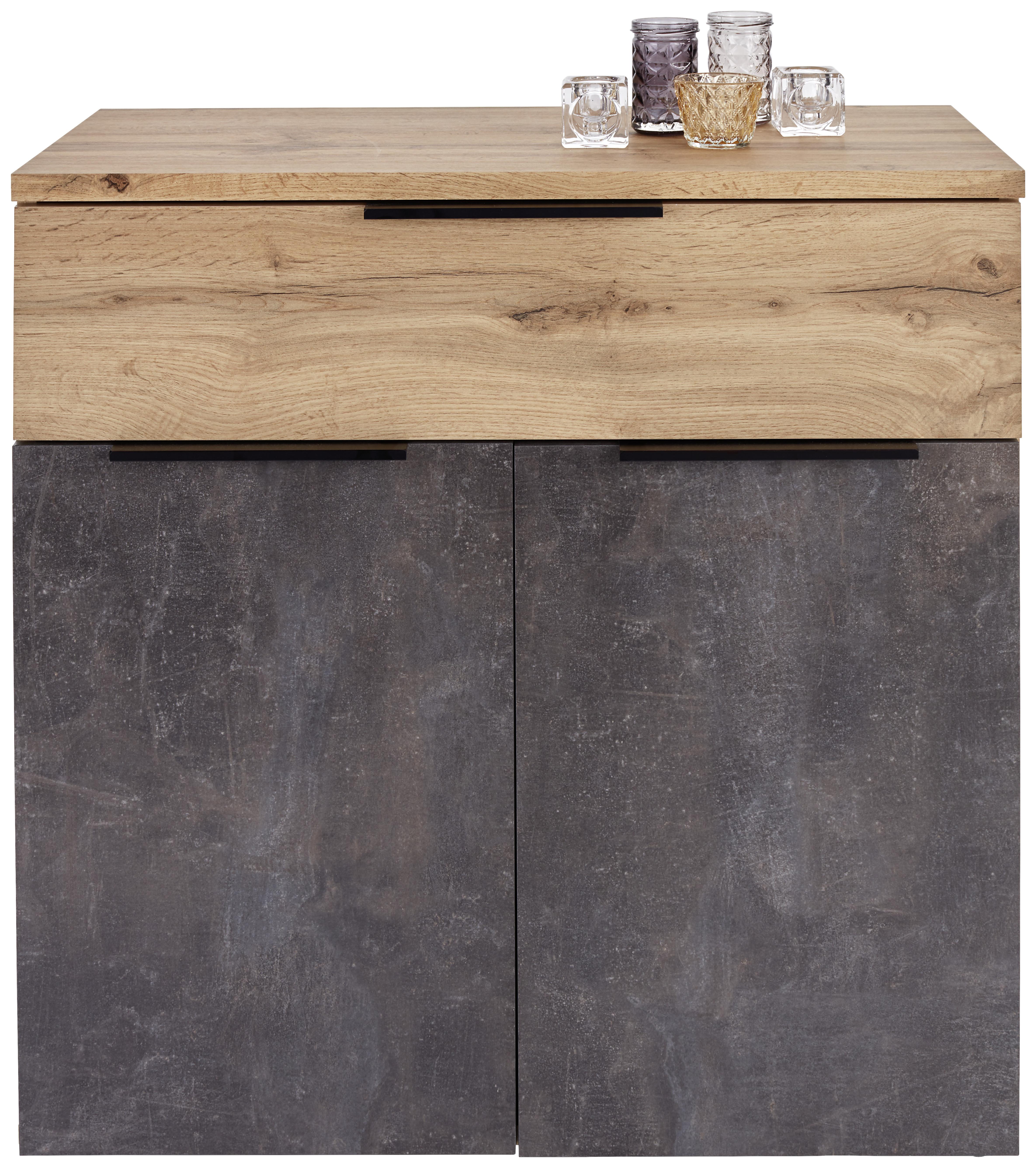 Kommode 80cm Kai, Wotan Eiche Dekor - Eichefarben/Alufarben, MODERN, Holzwerkstoff (80/80/39cm)