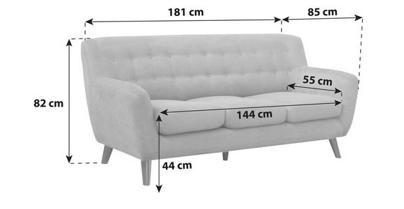 3-Sitzer-Sofa Monaco Greige, Füße Echtholz - Greige/Eichefarben, MODERN, Holz/Textil (181/82/85cm) - Luca Bessoni