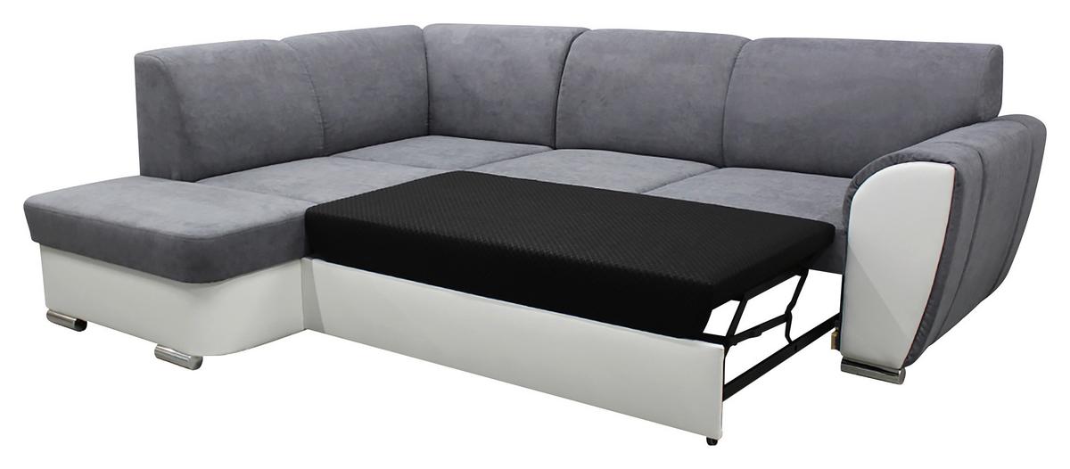 Ecksofa Mit Bettkasten Doris Rücken Echt Grau/weiß - Silberfarben/Weiß, Design, Textil (196/255cm) - MID.YOU