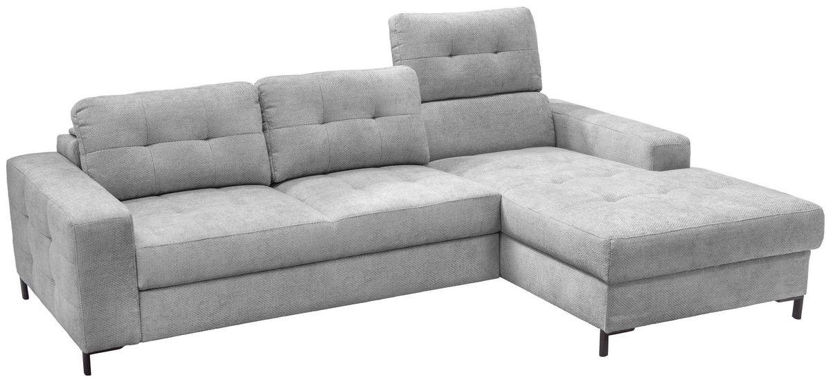 Ecksofa Bonito, Hellgrau Schenkel: 255x176 cm - Hellgrau/Schwarz, Design, Textil (260/176cm) - Livetastic