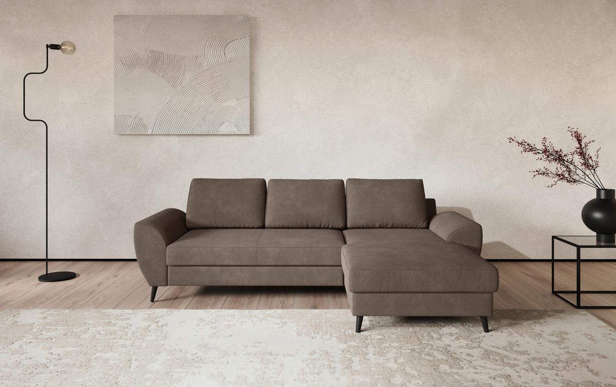 Ecksofa mit Bettfunktion Terra Chenille taupe, B: 255cm - Taupe/Schwarz, Trend, Textil (255/154cm) - MID.YOU