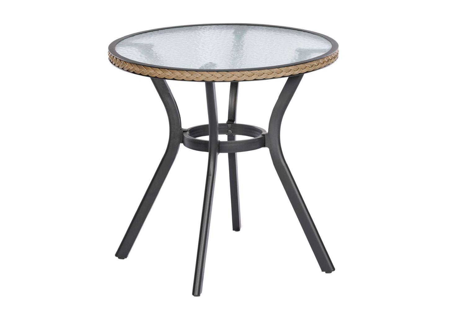 Gartentisch Rund Ravenna Glas/Metall ⌀ 70 cm - Graphitfarben/Naturfarben, ROMANTIK / LANDHAUS, Glas/Metall (70cm) - Gardenson