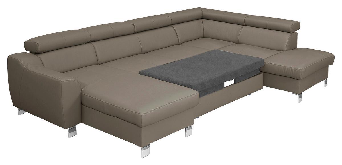 Wohnlandschaft Aspen Taupe U-Form: 175 Cm - Taupe/Chromfarben, Design, Leder/Textil (175/315/208cm) - Livetastic