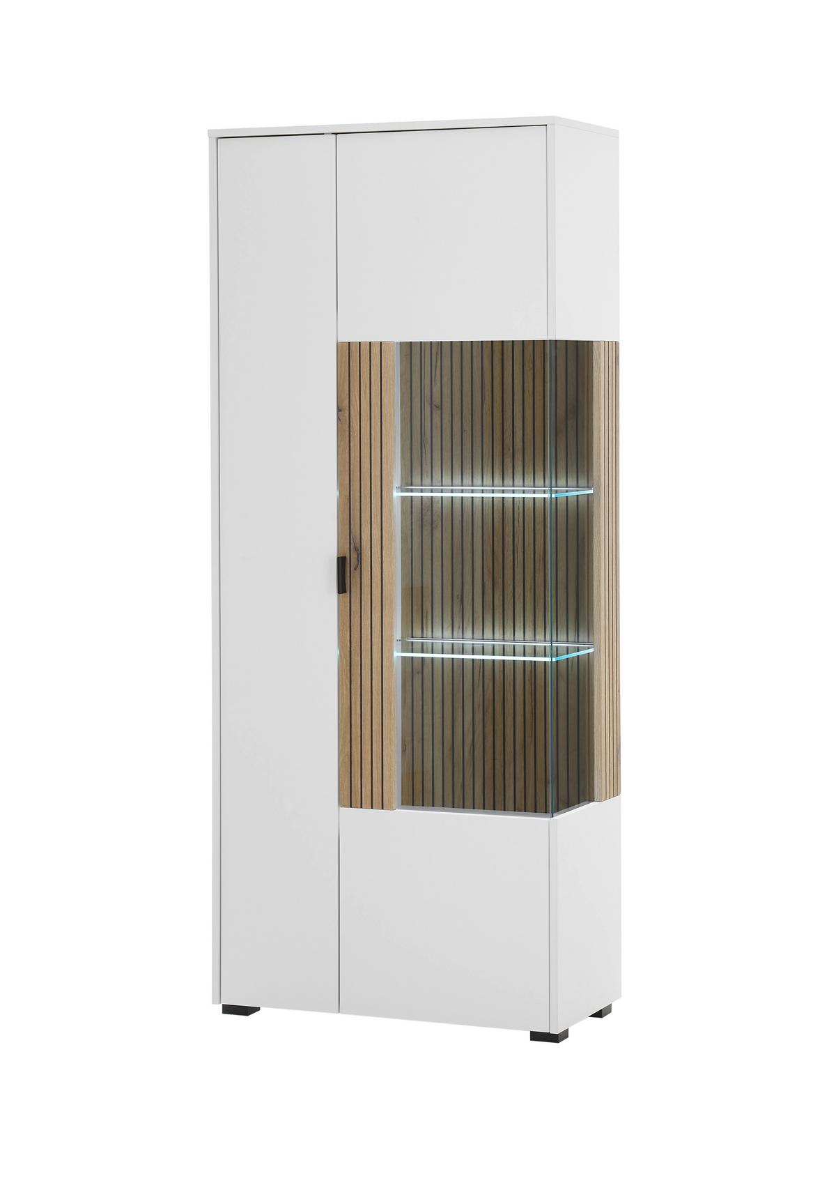 Vitrine Hudson Weiß/Eichefarben B: 75 cm - Eichefarben/Schwarz, Design, Glas/Holzwerkstoff (75/180/38cm) - MID.YOU