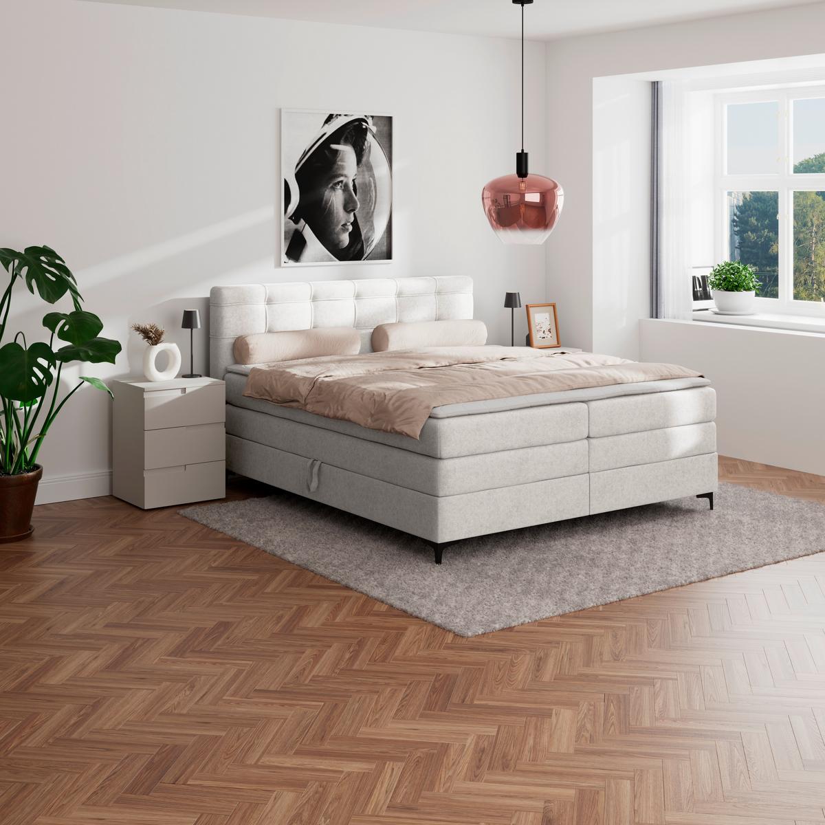 Boxspringbett MITTO Beige 200x200 cm - Beige/Schwarz, KONVENTIONELL, Textil/Metall (200/200cm)
