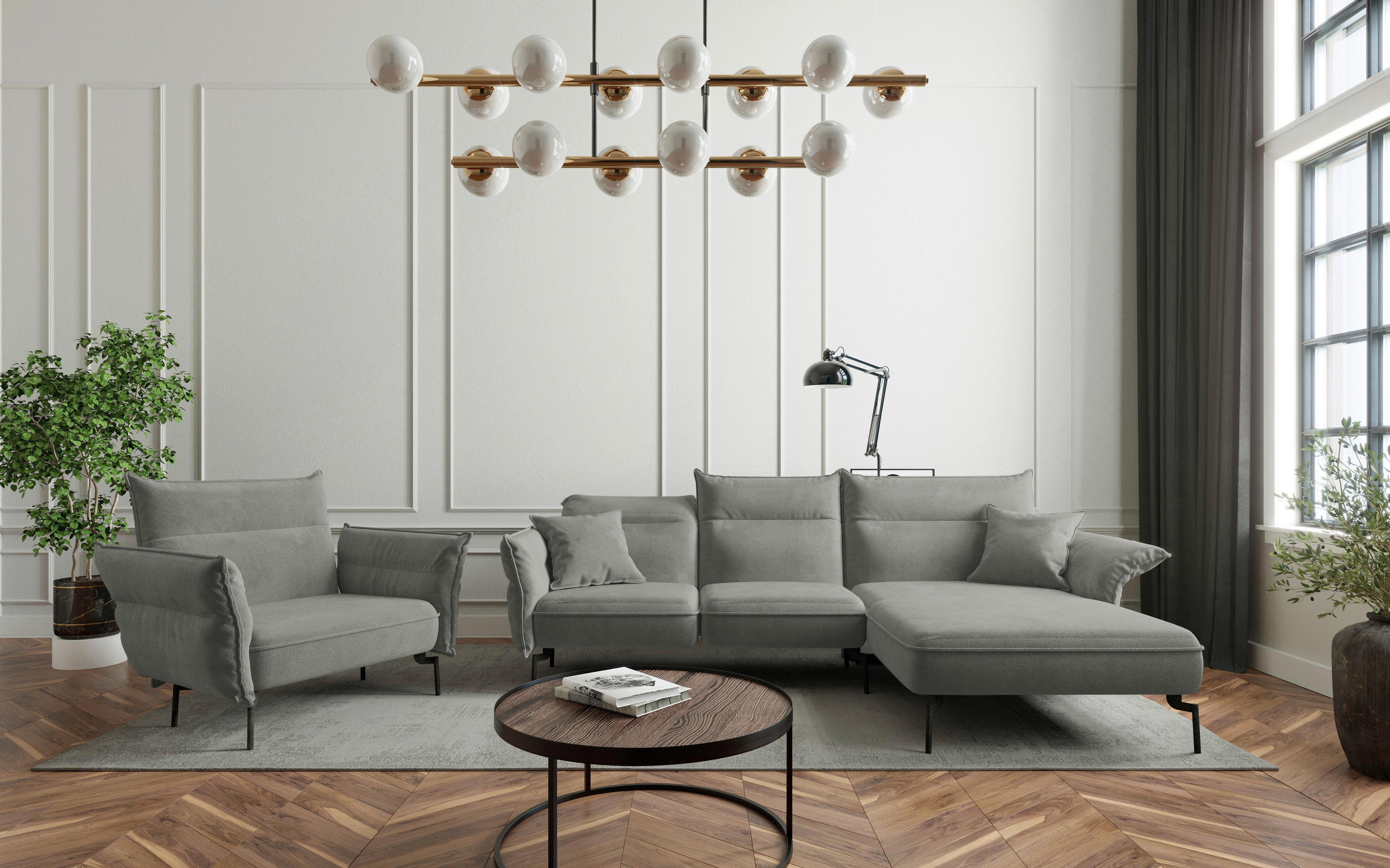 Sitzgarnitur Jakarta - Edelstahlfarben/Grau, Design, Textil (265/185cm) - Livetastic