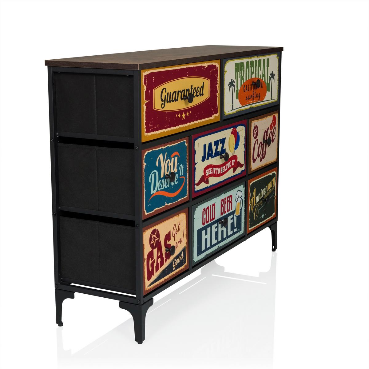 Kommode Ameriko Multicolor B: 102,5 Cm - Multicolor/Schwarz, MODERN, Holzwerkstoff/Textil (102,5/77,5/30cm) - MID.YOU