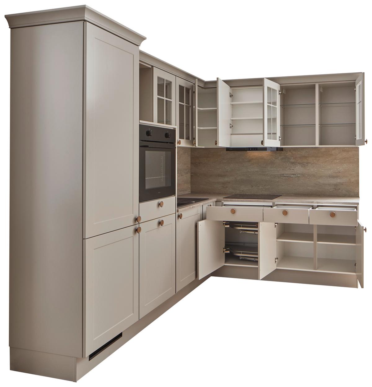 Eckküche Ip 4250 - Hellgrau/Braun, ROMANTIK / LANDHAUS, Holzwerkstoff (276,6/215cm) - Impuls