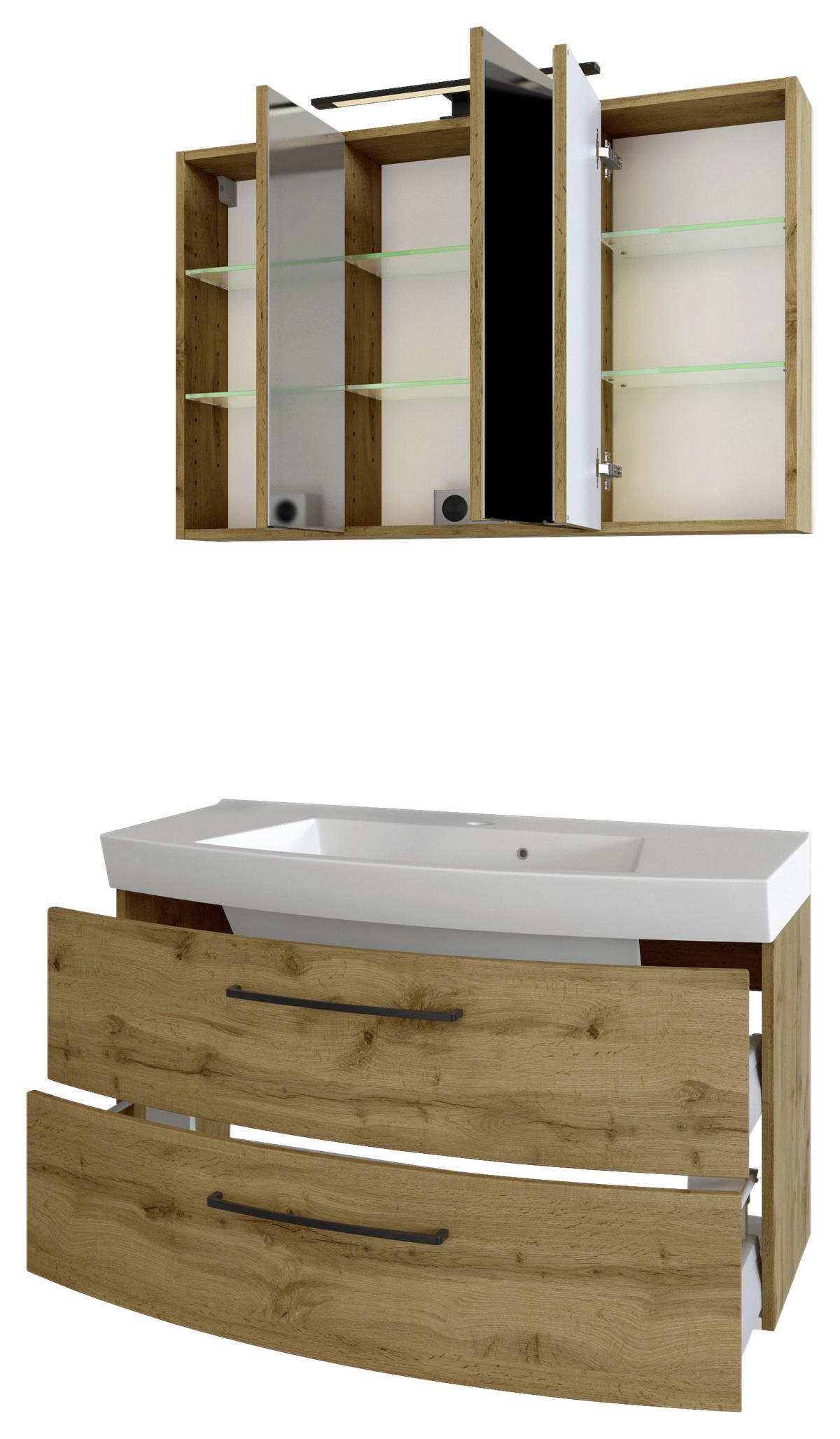 Badmöbel-set Manchester B: 100 Cm Eiche Wotan Dekor - Eichefarben/Weiß, MODERN, Keramik/Holzwerkstoff (100cm) - Held