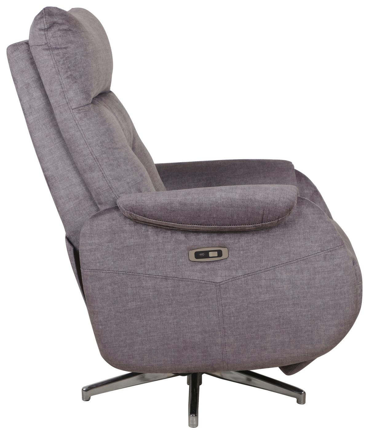 Elektrické TV kreslo MOON, sivá, relax.funkcia, do 140 kg - sivá/chrómová, Modern, kov/textil (72/107/159cm)