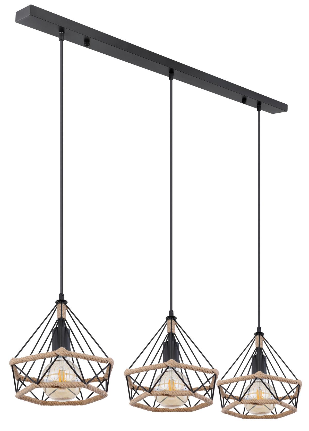 Hängeleuchte Ulleu H: 120 cm 3-Flammig - Schwarz/Braun, Basics, Naturmaterialien/Metall (100/25/120cm) - Globo