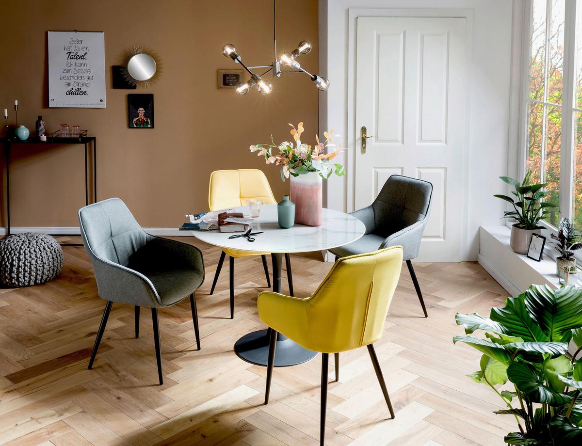 Armlehnstuhl Leinen Gelb, B: 55cm - Gelb/Schwarz, Design, Textil/Metall (55/86/46cm) - Livetastic