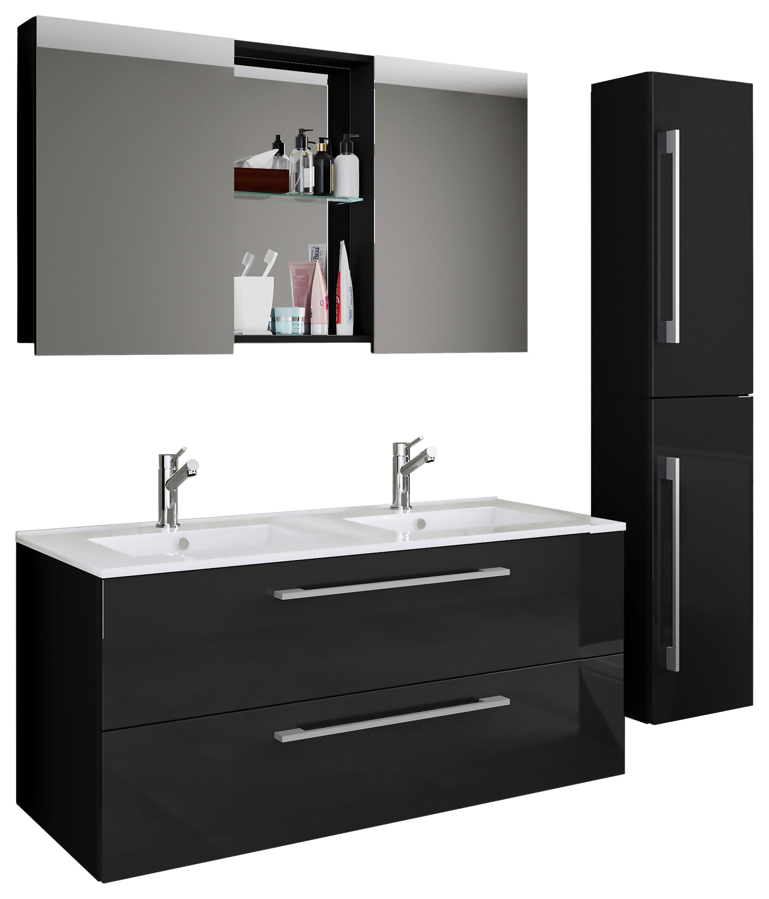 Badezimmer Budasi Schwarz B: 111 cm - Schwarz/Weiß, MODERN, Keramik/Holzwerkstoff (145cm) - MID.YOU