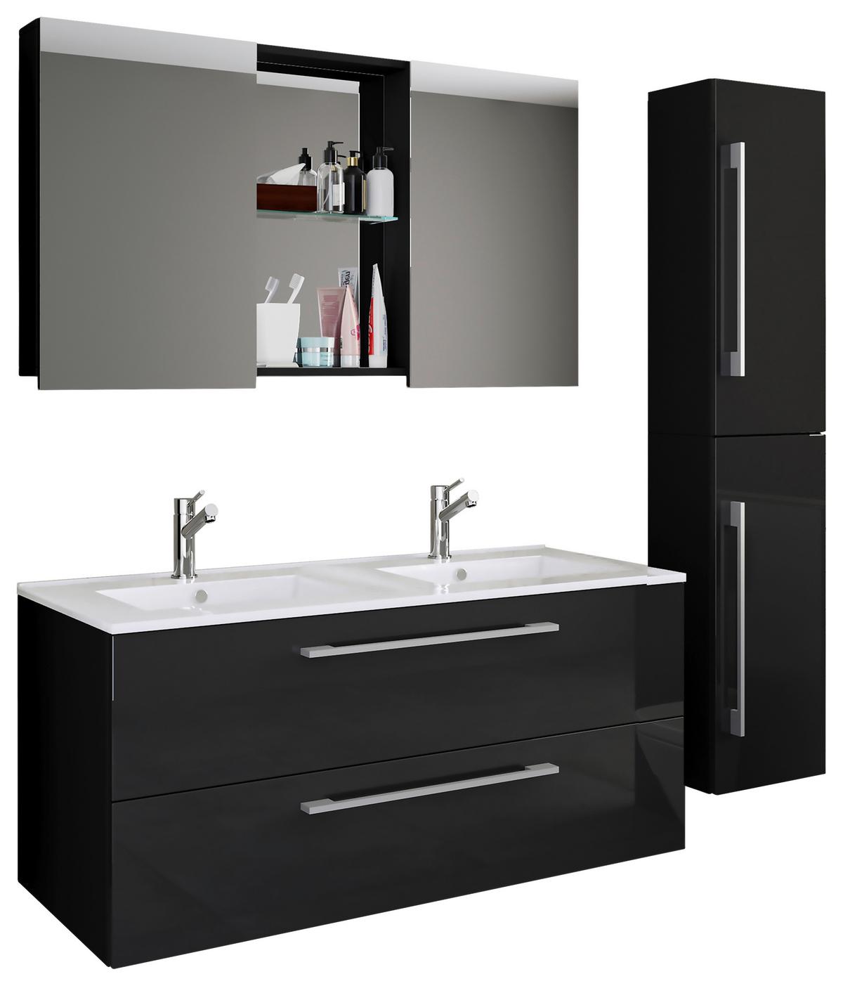 Badezimmer Budasi Schwarz B: 111 cm - Schwarz/Weiß, MODERN, Keramik/Holzwerkstoff (145cm) - MID.YOU