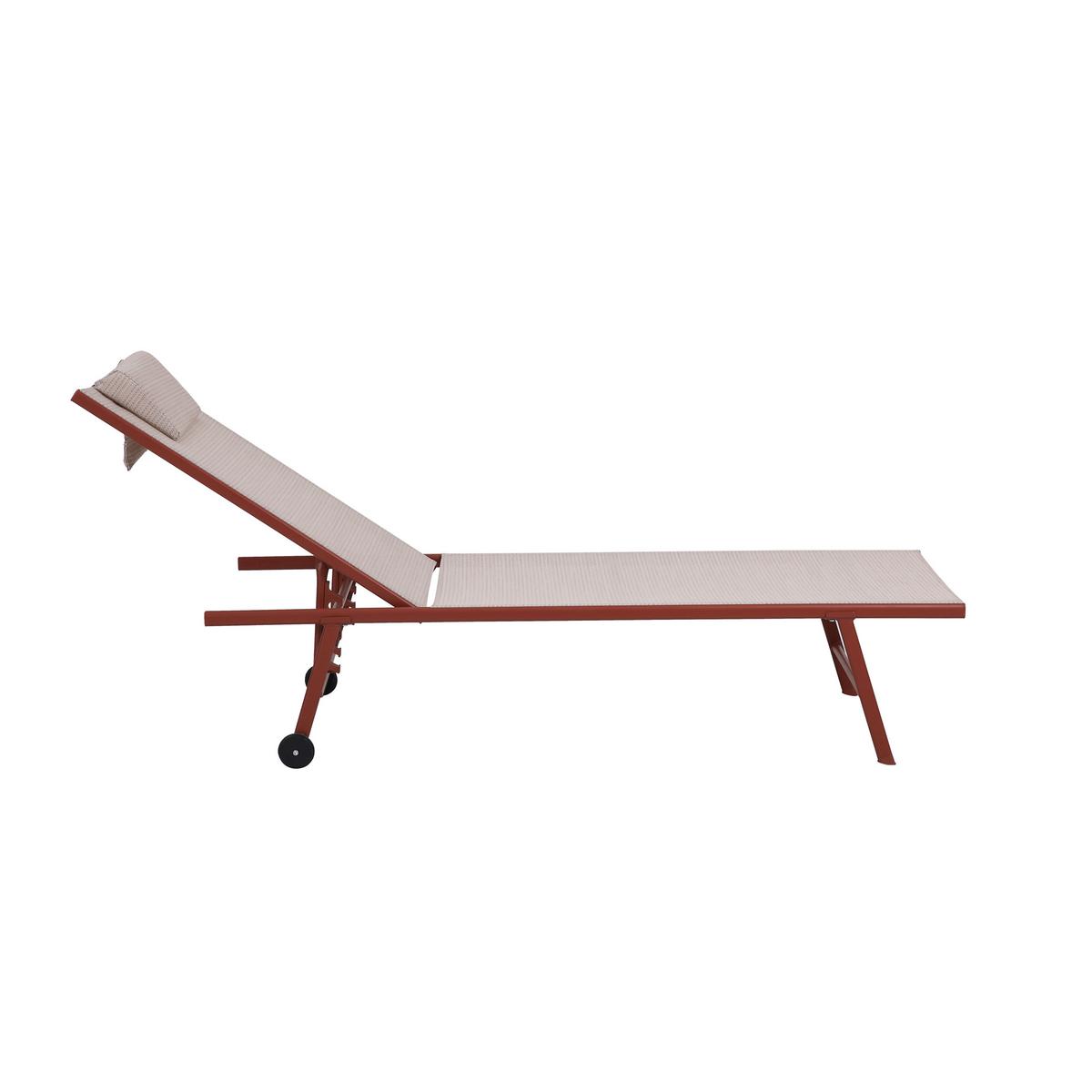 Dreibeinliege 2x Travis – Sonnenliege - Terracotta, Basics, Textil/Metall (55/97/185cm)