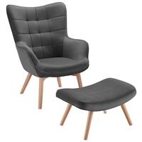 Relaxačné kreslo s taburetkou Merlin, sivé - antracitová, Modern, kov/drevo (71/98/80cm) - Bessagi Home
