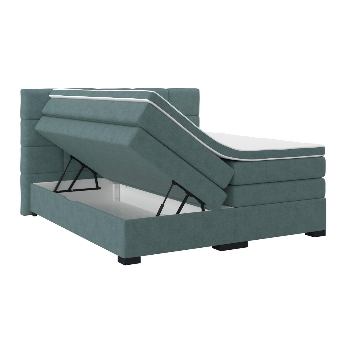 Boxspringbett mit Topper 160x200 April - Jadegrün/Schwarz, MODERN, Textil (160/200cm)