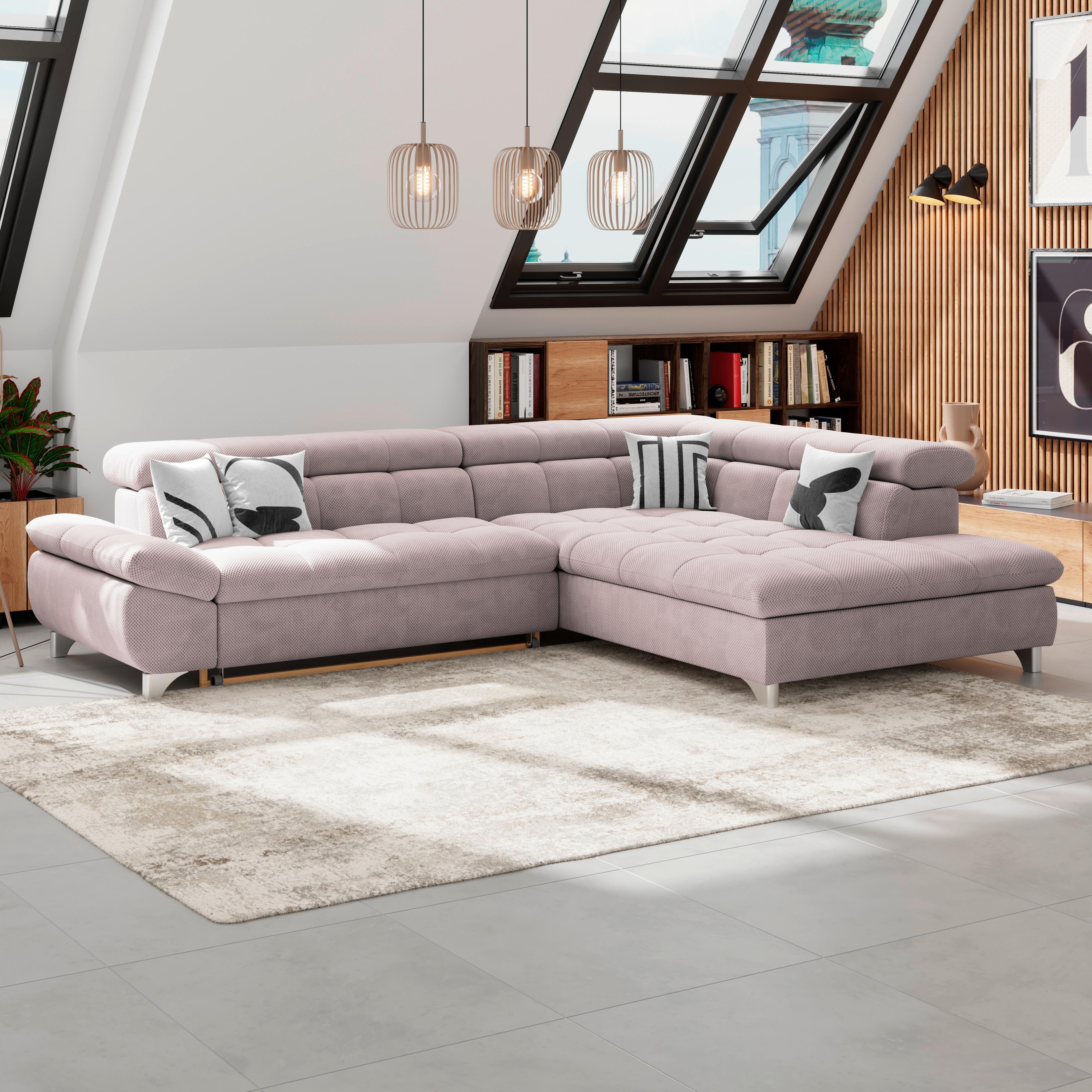 Ecksofa Gemini Rosa, B: 312cm - Chromfarben/Rosa, KONVENTIONELL, Textil (312/234cm)