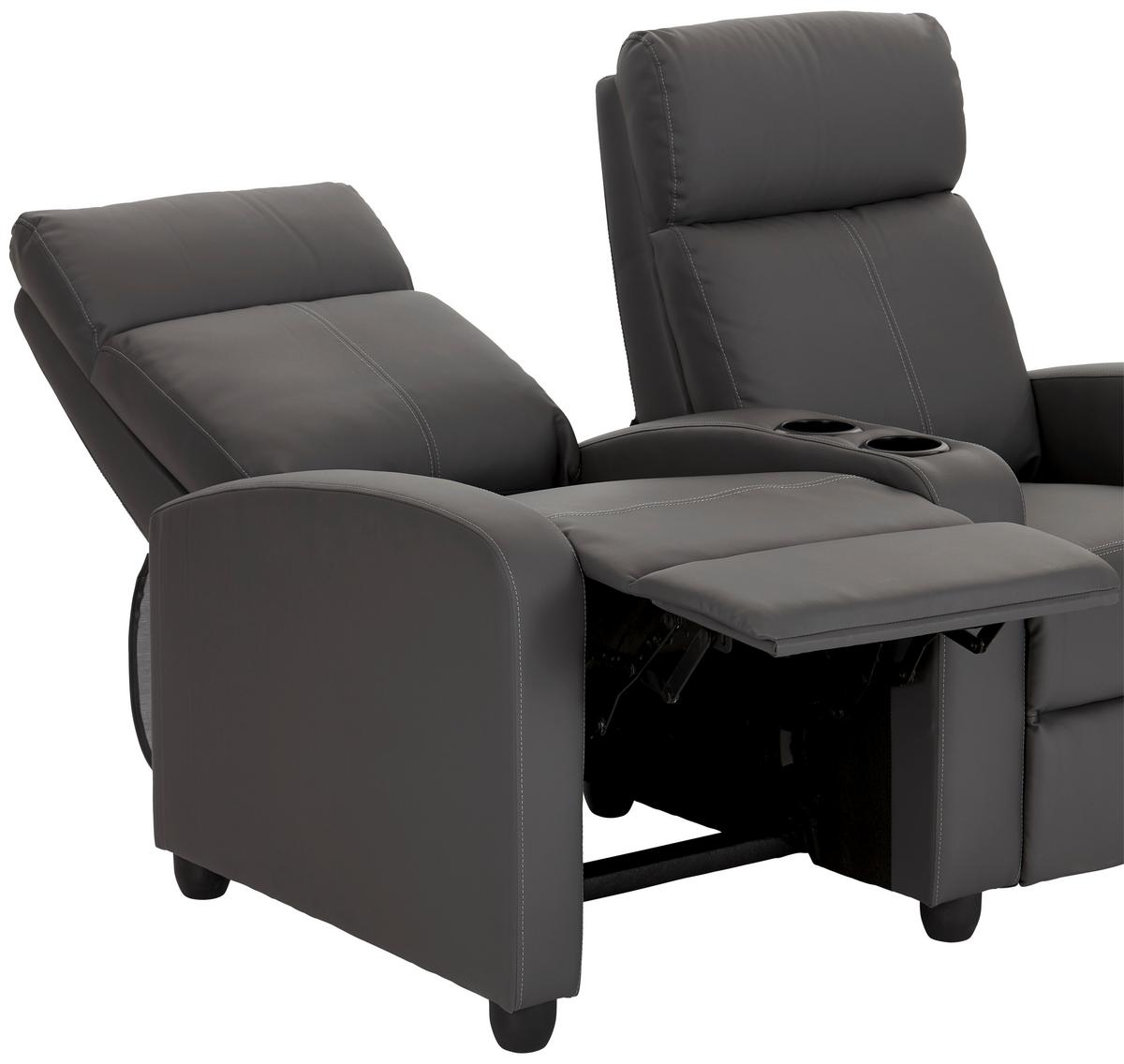 Heimkino-Sofa mit Relaxfunktion Movie Lederlook Grau - Schwarz/Grau, KONVENTIONELL, Textil (128/100/87cm) - MID.YOU