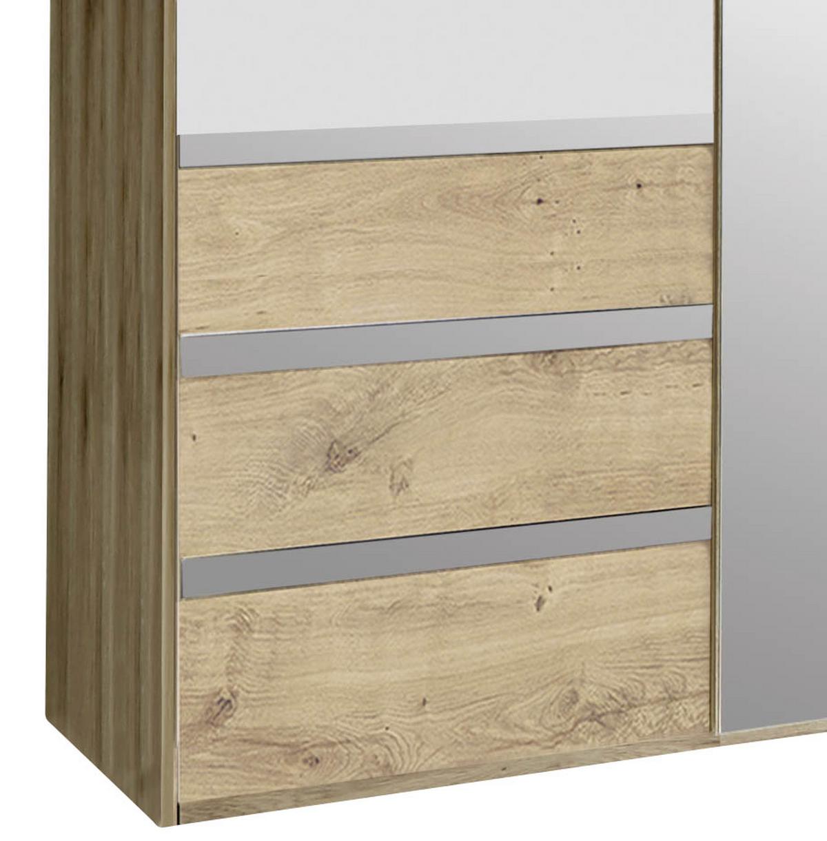 Drehtürenschrank Mit Spiegel 200cm Level 36a, Eichendekor - Eichefarben/Silberfarben, MODERN, Glas/Holzwerkstoff (200/216/58cm) - MID.YOU