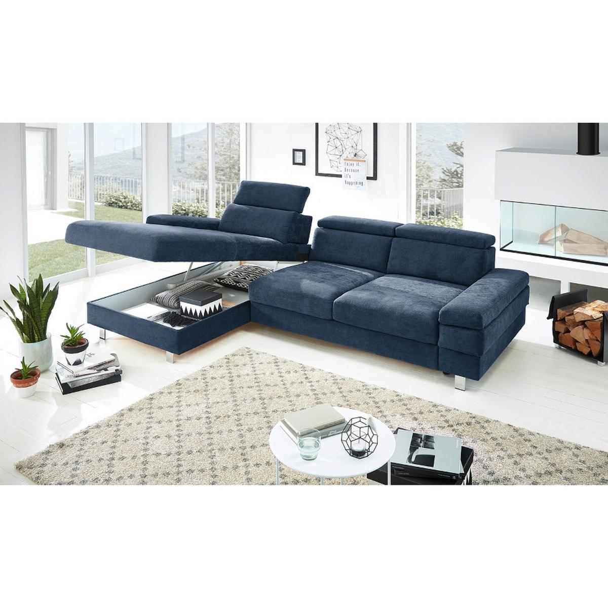 Ecksofa Elvis Dunkelblau S: 182x259 Cm - Silberfarben/Dunkelblau, KONVENTIONELL, Textil (182/259cm) - Trendmanufaktur