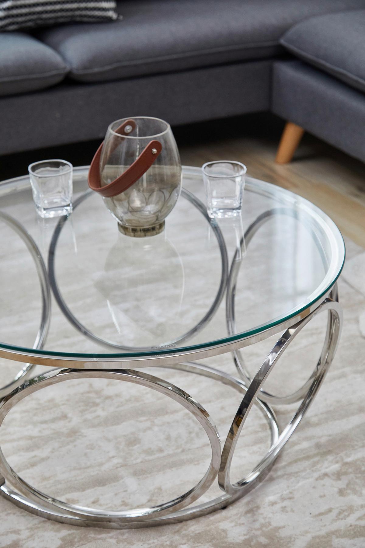 Couchtisch Silberfarben D: 80 Cm - Klar/Silberfarben, Design, Glas/Metall (80/80/40cm) - Livetastic