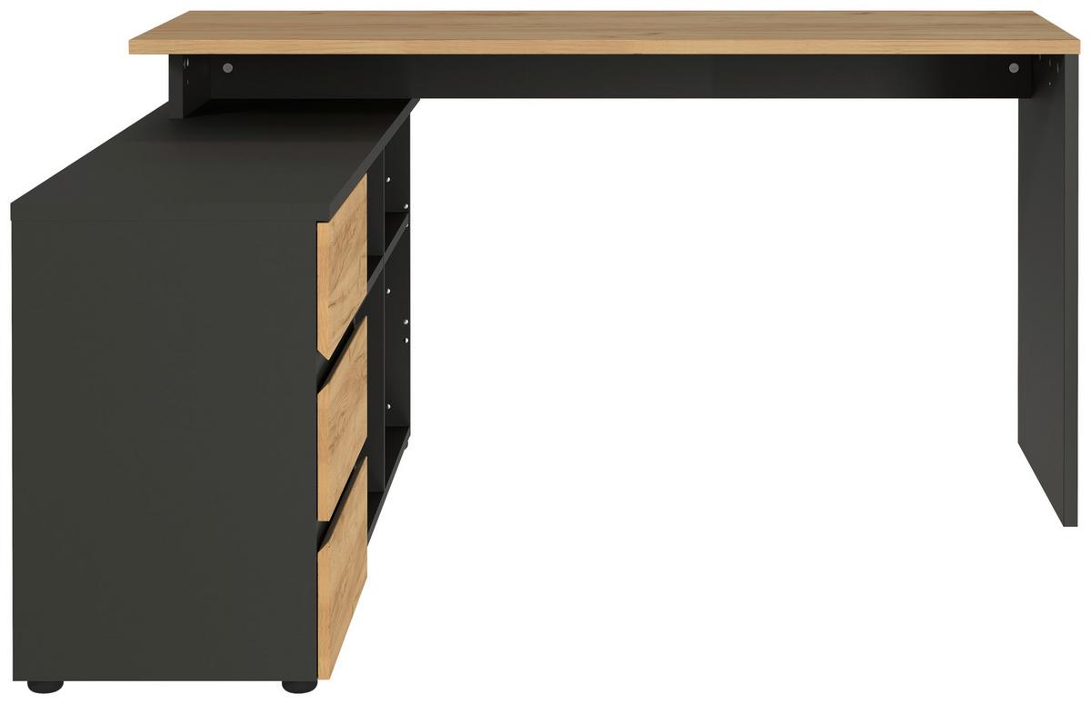 Eckschreibtisch Mit Stauraum B 146 Cm H 75 Cm Lissabon - Eichefarben/Graphitfarben, MODERN, Holzwerkstoff (146/145/75cm) - Germania