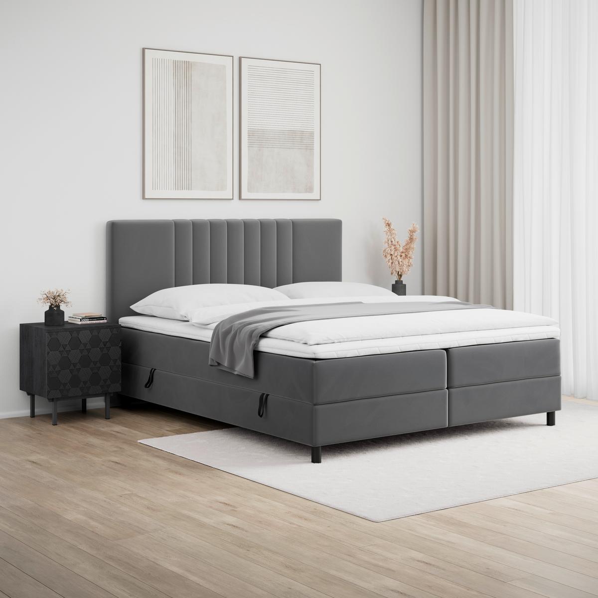Boxspring postel ROMA tm. šědá, 180x200cm - šedá/černá, Moderní, kov/dřevo (180/200cm) - Bessagi Home