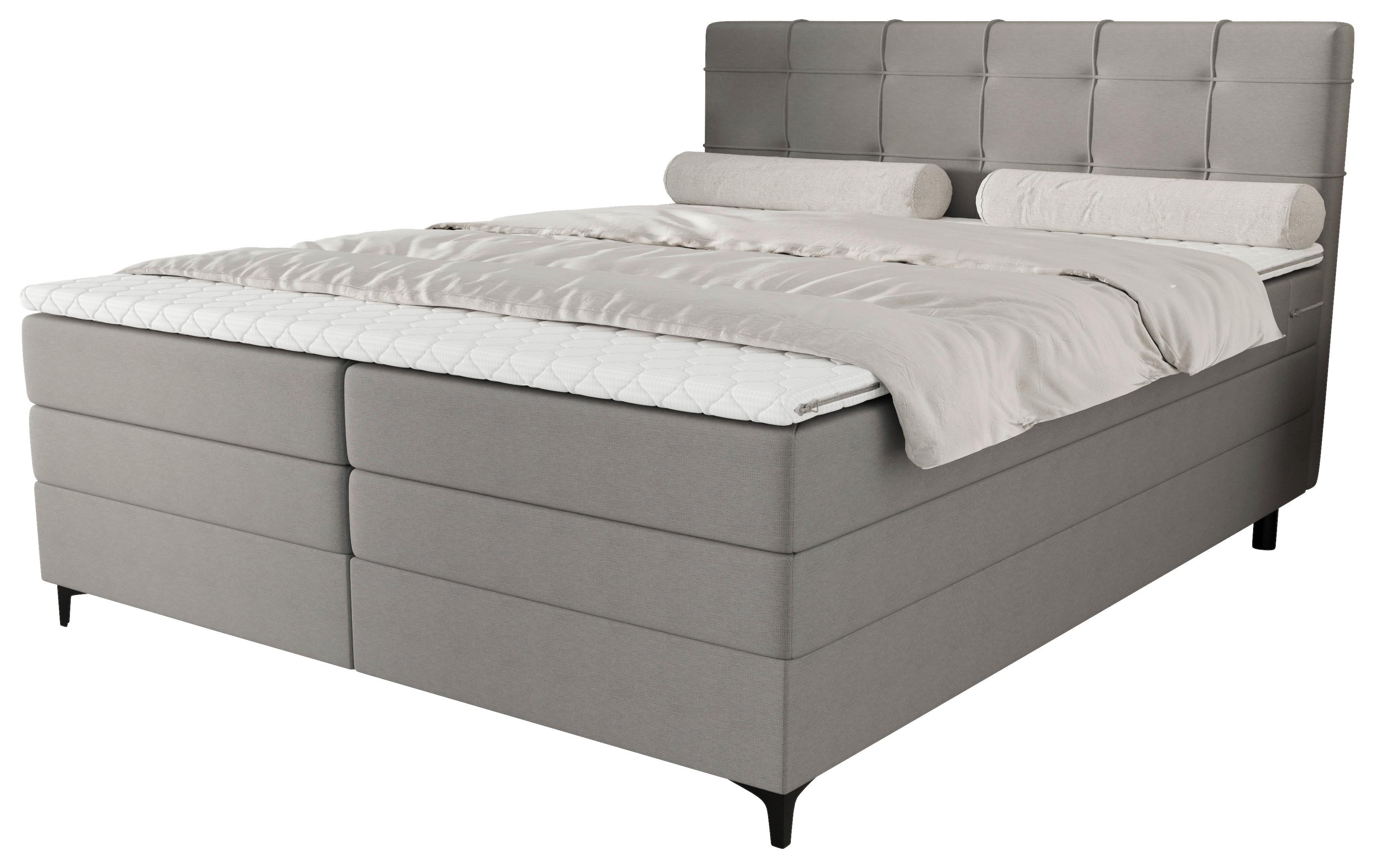 Boxspringbett Mitto mit Topper 180x200 cm - Hellgrau/Schwarz, KONVENTIONELL, Textil/Metall (180/200cm)