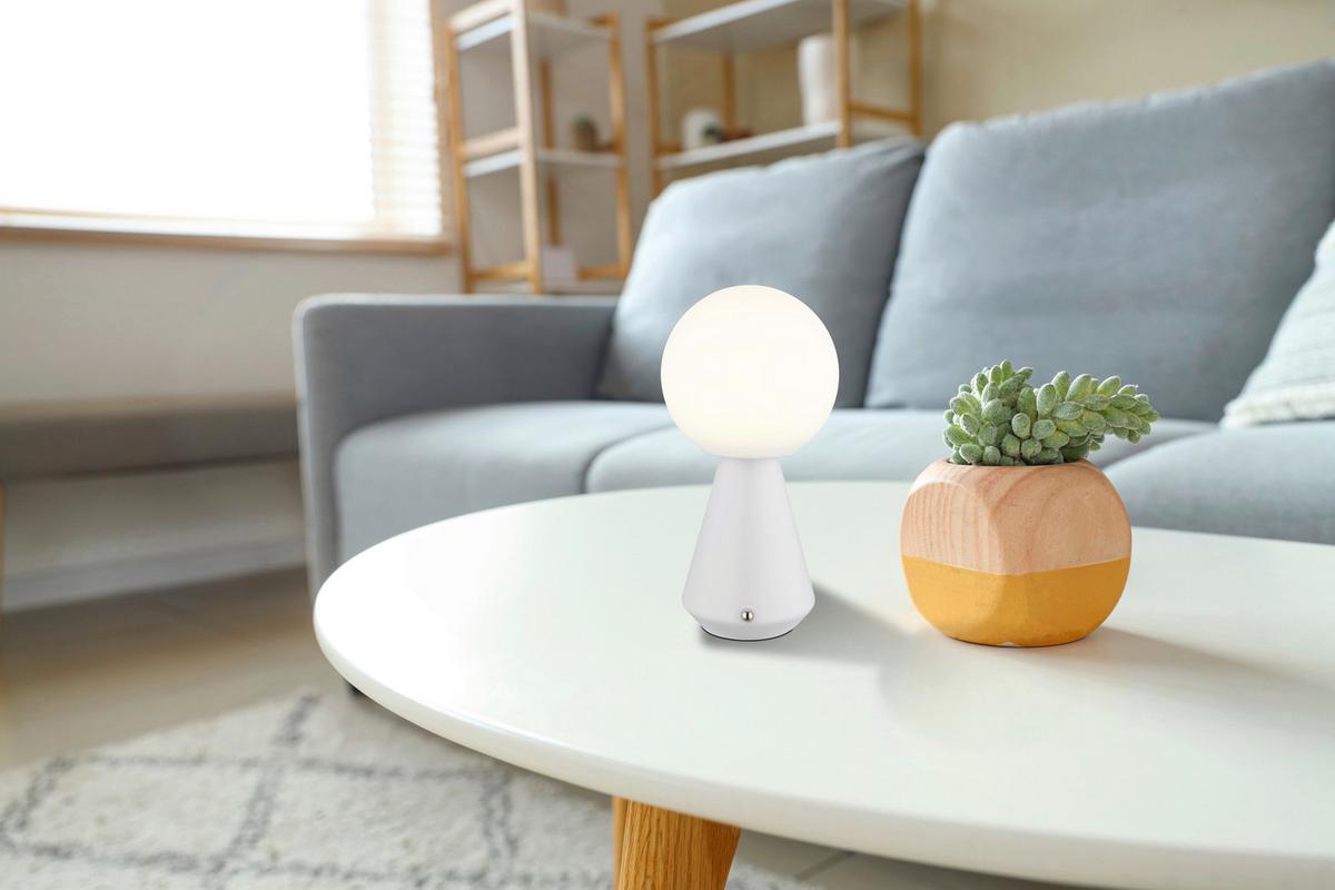 Akku-tischleuchte Sora Weiß D: 12 Cm - Weiß, Design, Kunststoff/Metall (12/23,5cm) - Globo