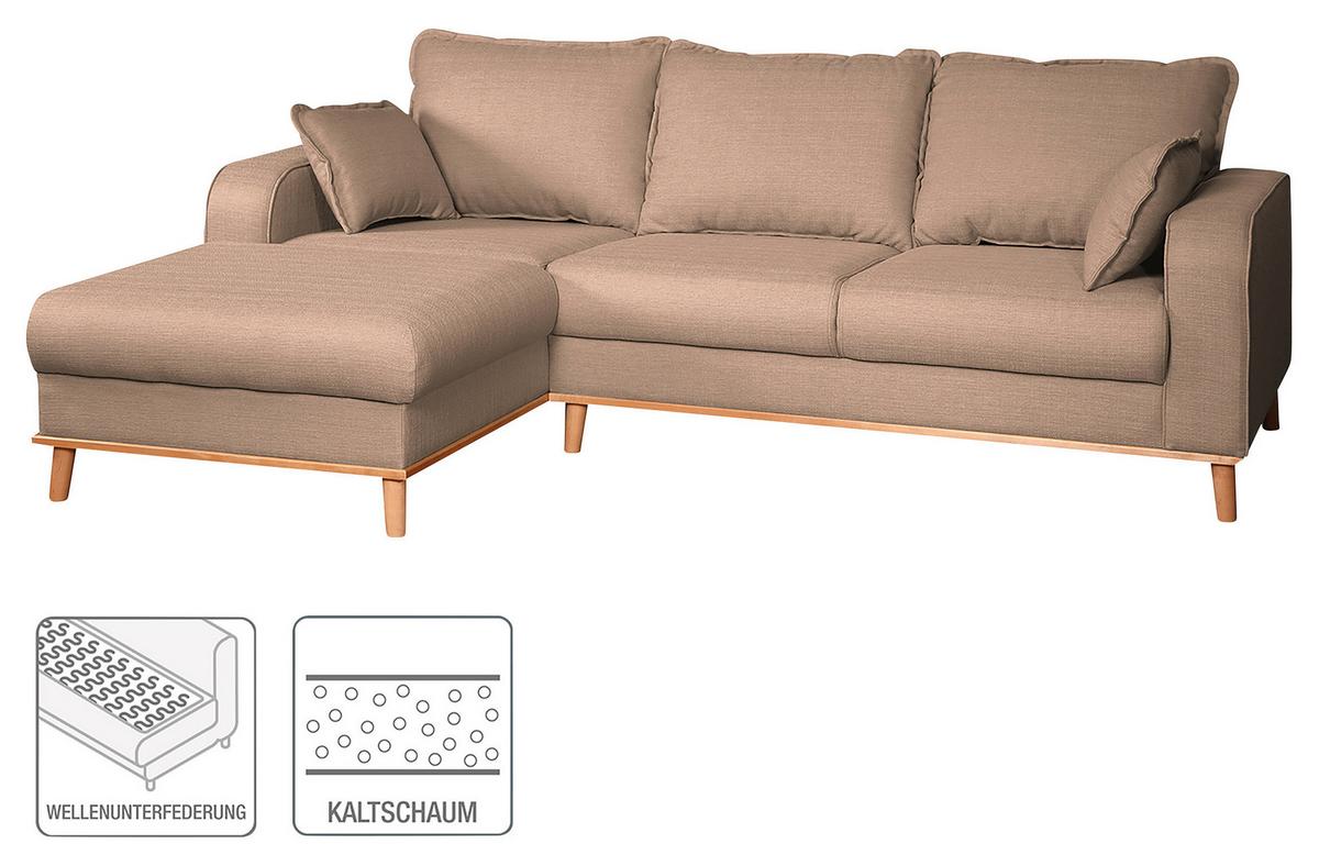 Ecksofa Beata Cappuccino S: 150x230 Cm - Wengefarben/Cappuccino, Design, Textil (150/230cm) - Livetastic