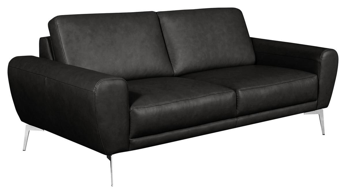 3-Sitzer-Sofa Spring Schwarz Chrom B: 207 cm - Chromfarben/Schwarz, Design, Leder (207/85/92cm) - Livetastic