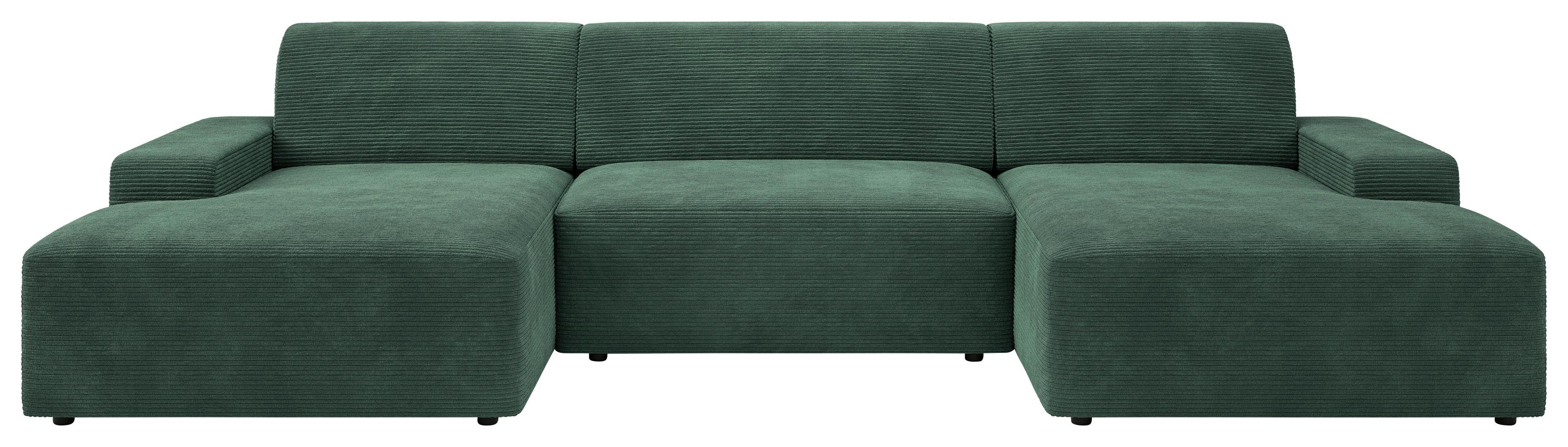 Wohnlandschaft Wien D. Grün U: 162x329x162 cm - Dunkelgrün/Schwarz, MODERN, Textil (162/329/162cm) - Trendmanufaktur