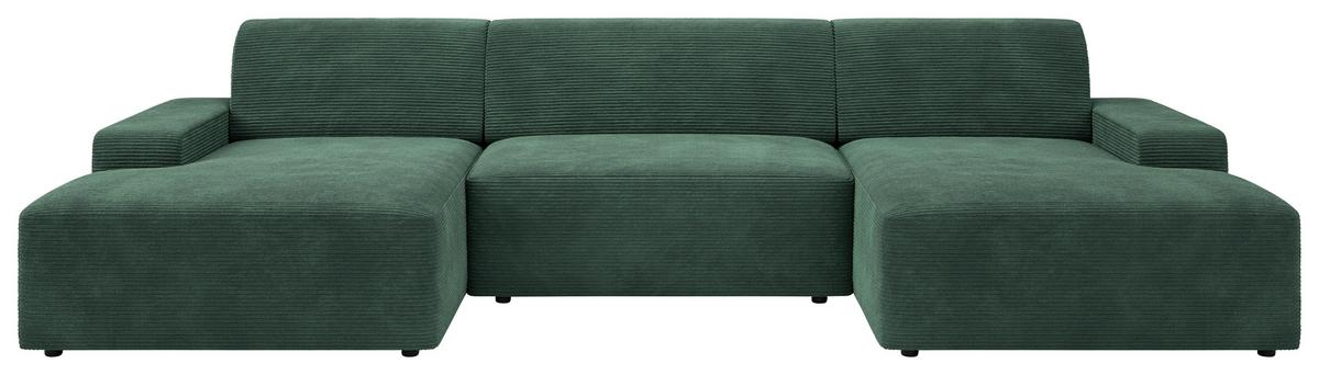 Wohnlandschaft Wien D. Grün U: 162x329x162 cm - Dunkelgrün/Schwarz, MODERN, Textil (162/329/162cm) - Trendmanufaktur