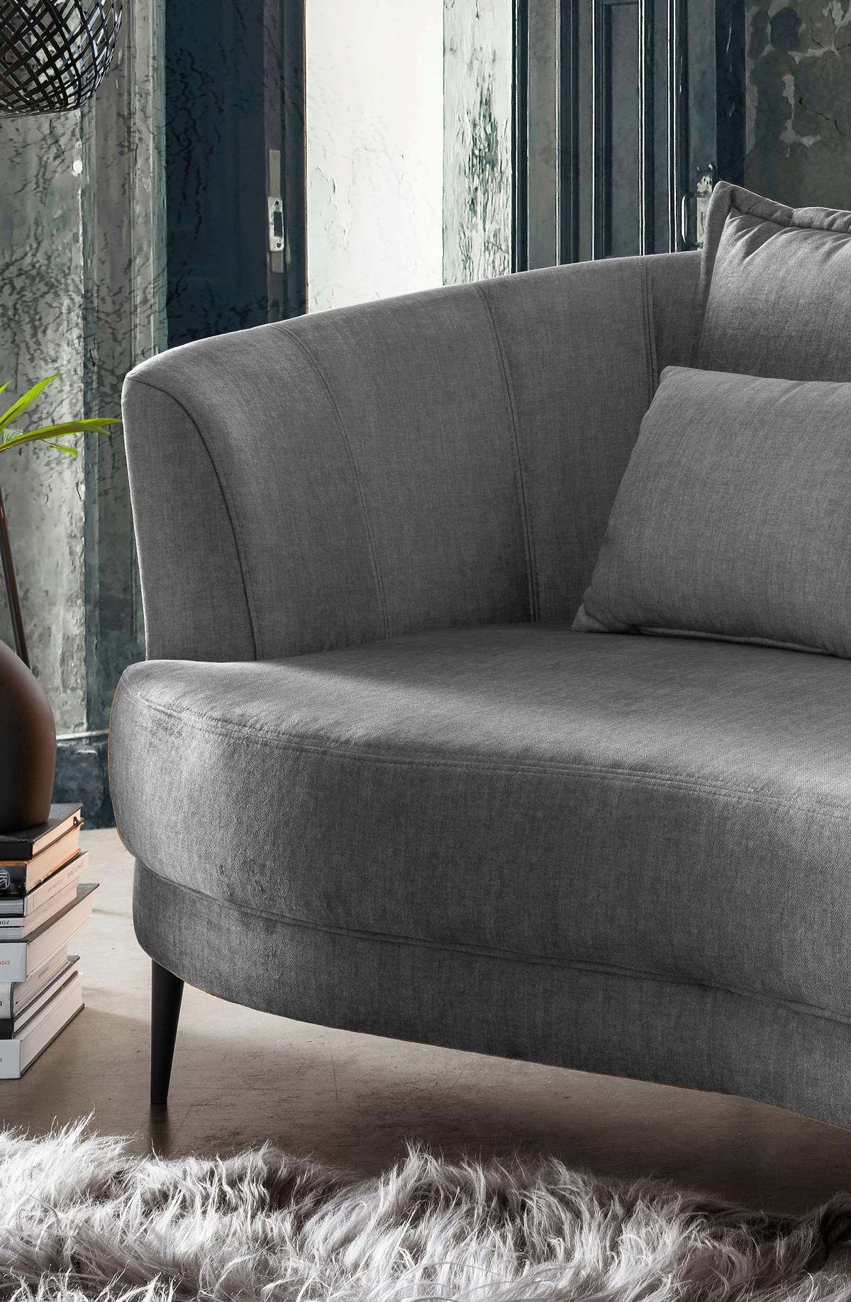 Ottomane Pistaccio Grau Velours, Rücken Echt B: 211 Cm - Schwarz/Grau, MODERN, Textil (211/85/101cm) - Livetastic