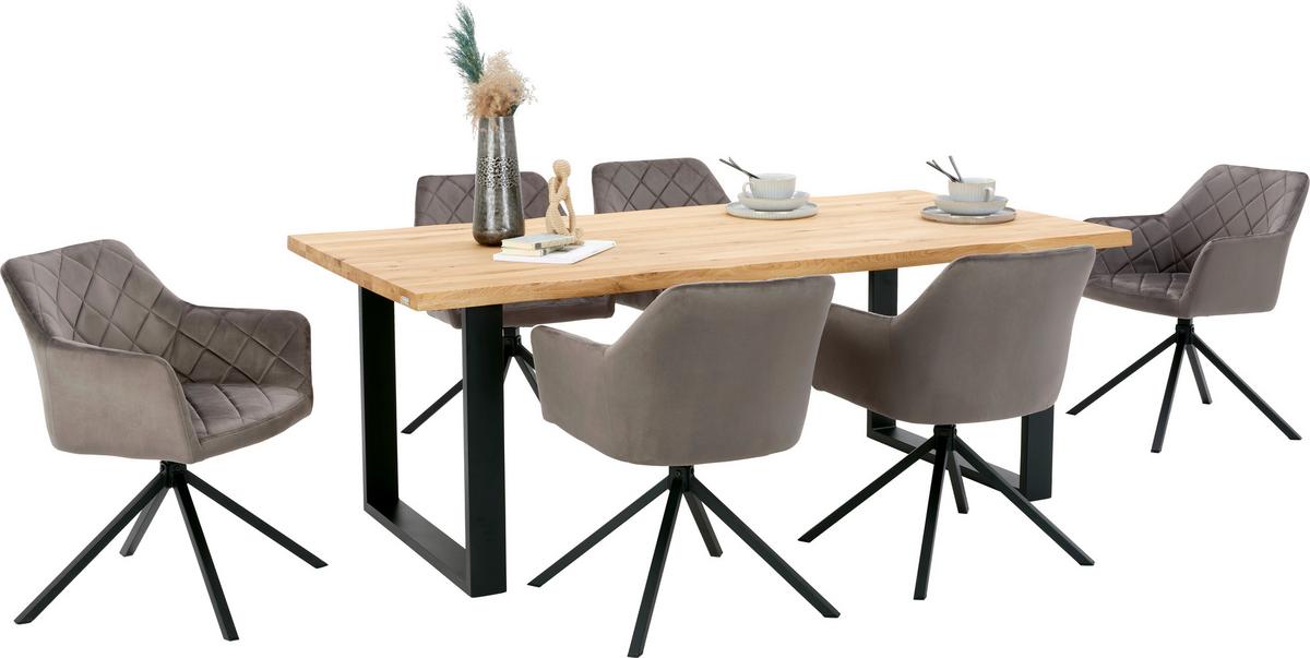 Étkezőasztal Wood 200 - natúr/fekete, Konventionell, fém/fa (200/75/100cm) - James Wood