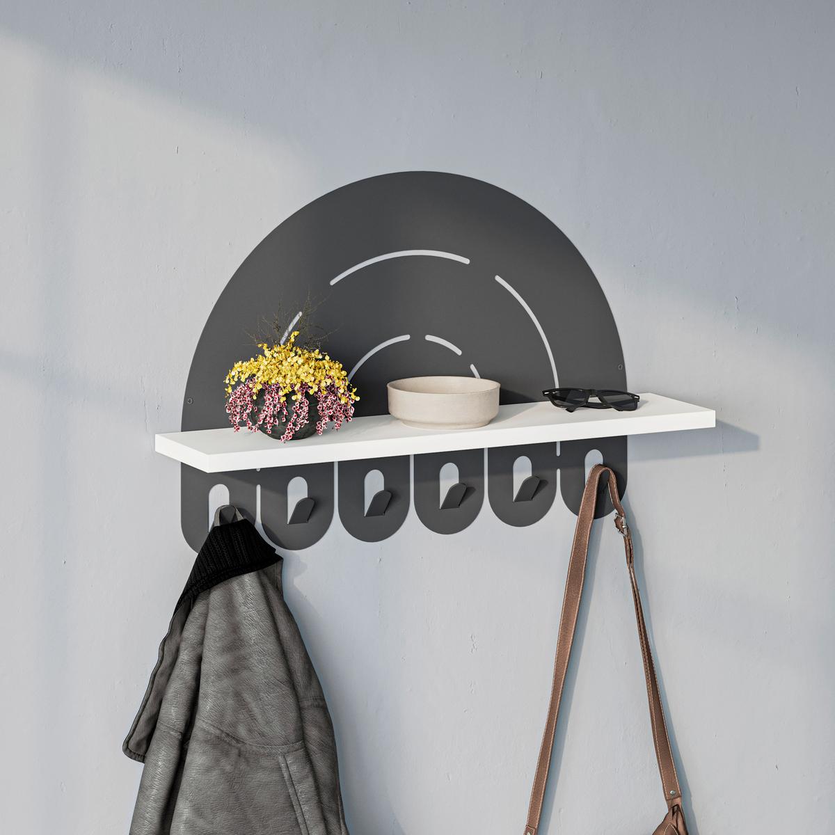 Wandgarderobe Rainbow Hanger, Weiß B: 60 Cm - Weiß, Design, Holzwerkstoff/Metall (60/40/14cm) - Livetastic