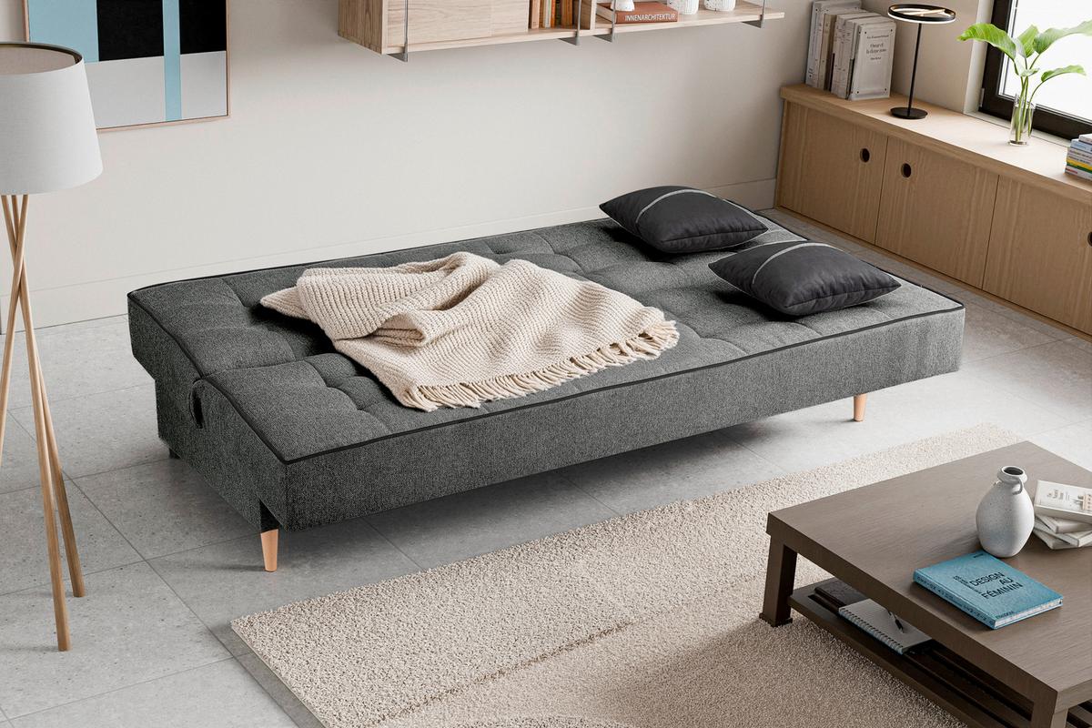 Schlafsofa Bono Grau B: 199cm - Hellbraun/Schwarz, Basics, Holz/Textil (199/91/91cm) - MID.YOU