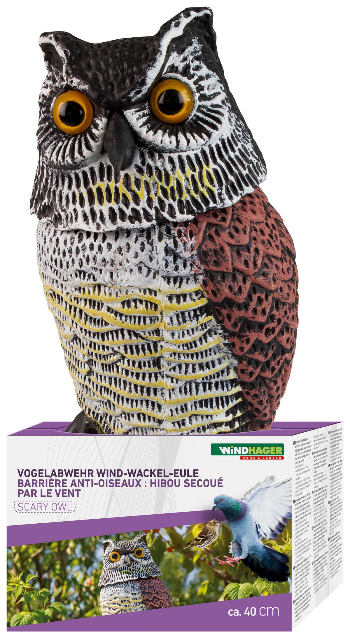 Vogelabwehr Eule Farbig Wetterfest mit Wackelkopf - Basics (15/40cm)
