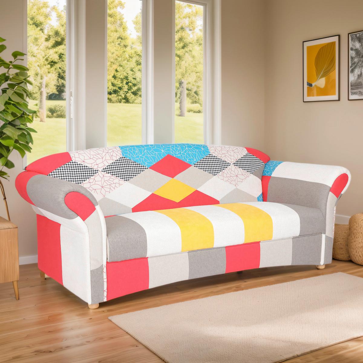 3-Sitzer Loretta ca.204x83x85 cm - Hellbraun/Weiß Hochglanz, Basics, Holz/Textil (204/83/85cm)