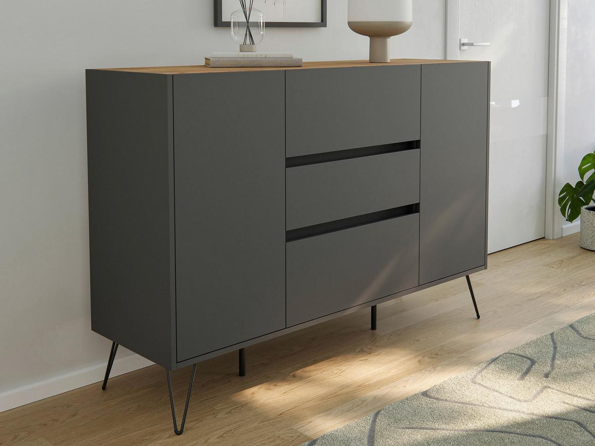 Sideboard Posseik Industrial Eichefarben/Graphitf. B:140 cm - Eichefarben/Schwarz, Design, Holzwerkstoff (140/93,6/42cm) - P & B