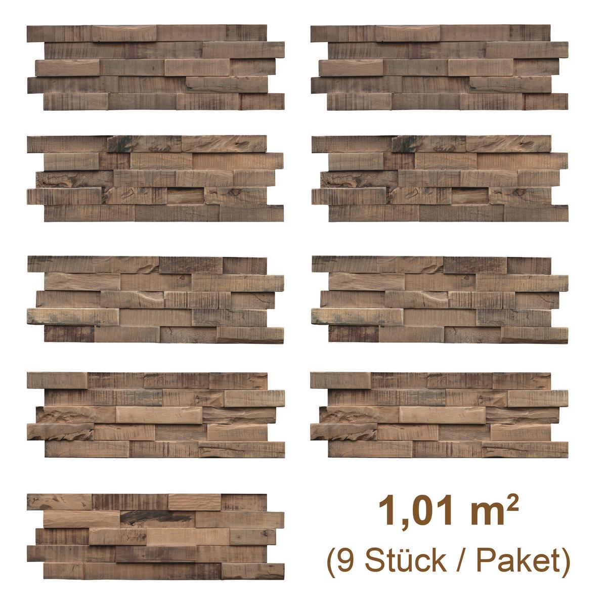 Wandverkleidung Teak Classic Cube Java - Grau, Basics, Holz (55.2/18.4/2cm)