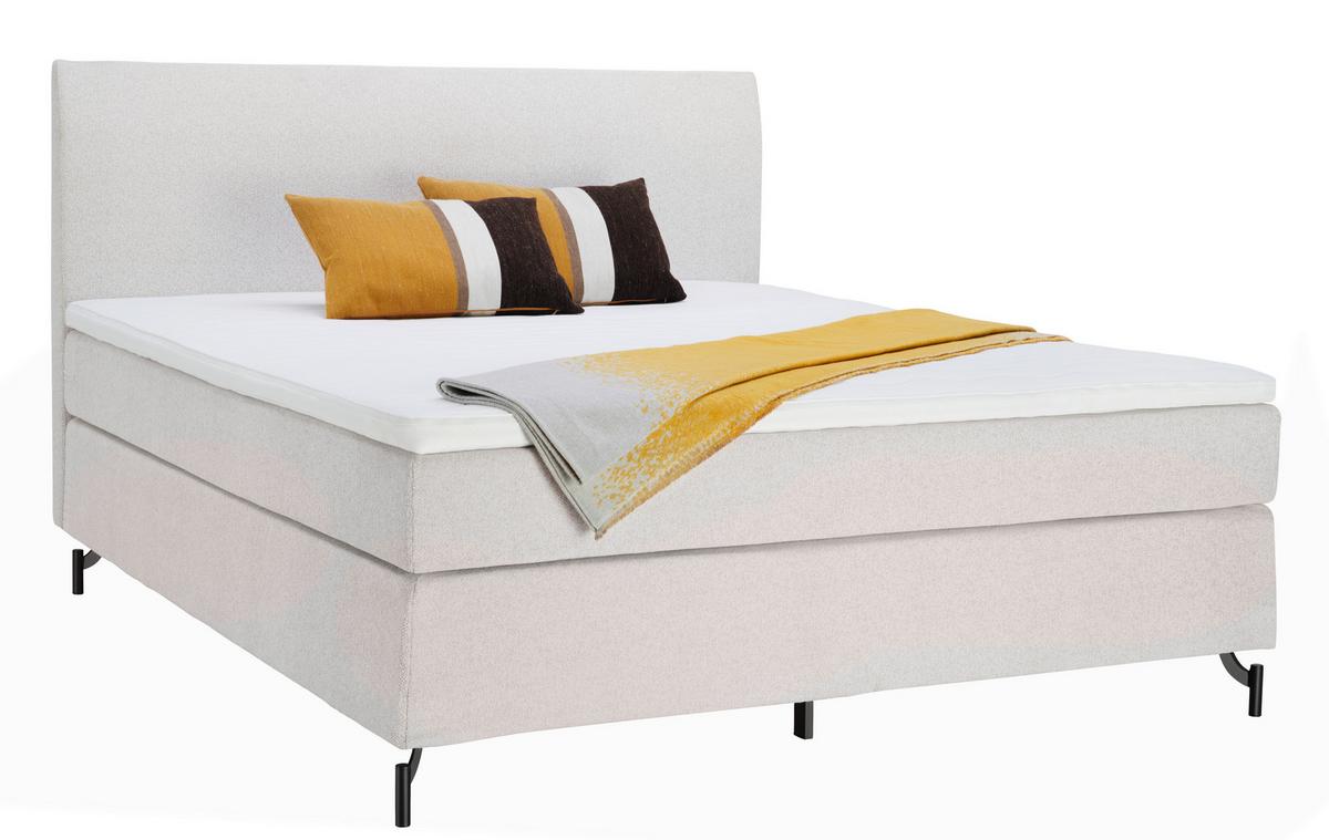 Boxspringbett mit Topper 180x200 cm Linz, Creme - Creme/Schwarz, MODERN, Textil (180/200cm) - MID.YOU