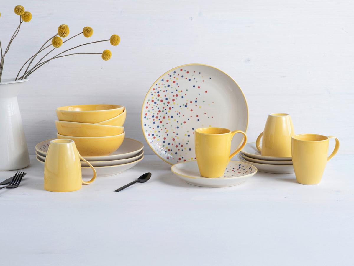 Kombiservice Joy Gelb-bunt Creme, Gelb 16--Teilig - Gelb/Creme, Basics, Keramik (36/35,5/33null) - Creatable