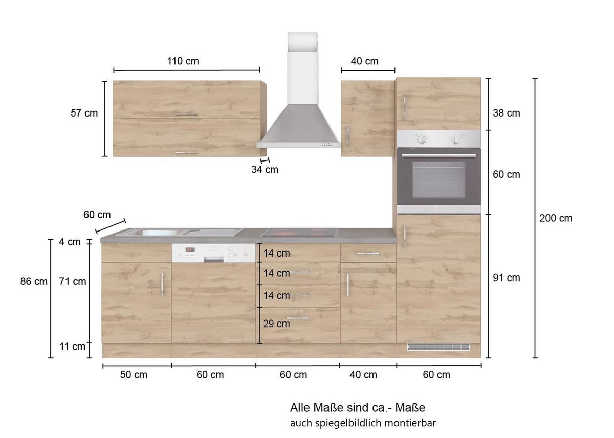Küchenzeile Sorrento Mit Geräten B: 270 cm Eichefarben - Schieferfarben/Eiche Wotan, MODERN, Holzwerkstoff (270cm) - Held