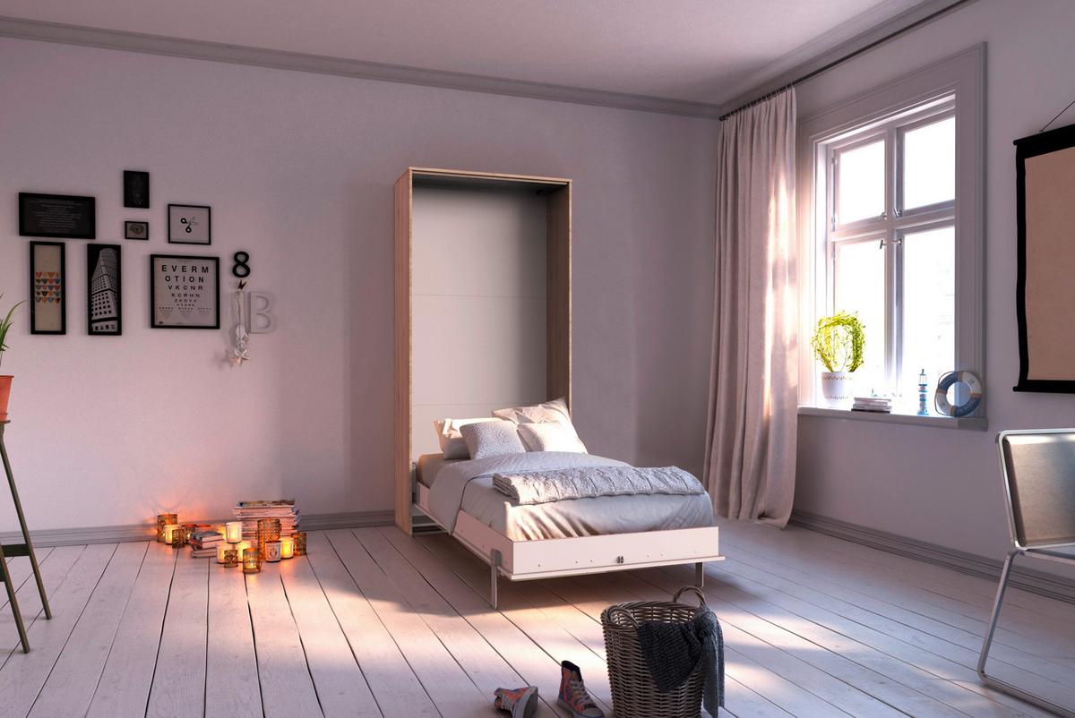 Schrankbett Mit Lattenrost 90x200 Juist Weiß/eiche - Eichefarben/Weiß, KONVENTIONELL, Holz/Holzwerkstoff (90/200cm) - MID.YOU