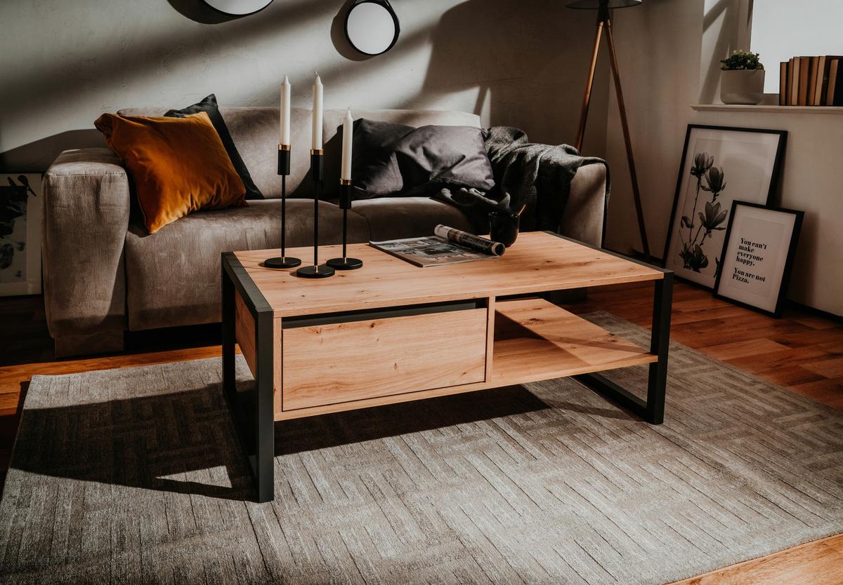 Couchtisch Holz Mit Lade + Ablage Denver, Eiche/anthrazit - Eichefarben/Anthrazit, KONVENTIONELL, Holzwerkstoff (100/55/40cm) - MID.YOU